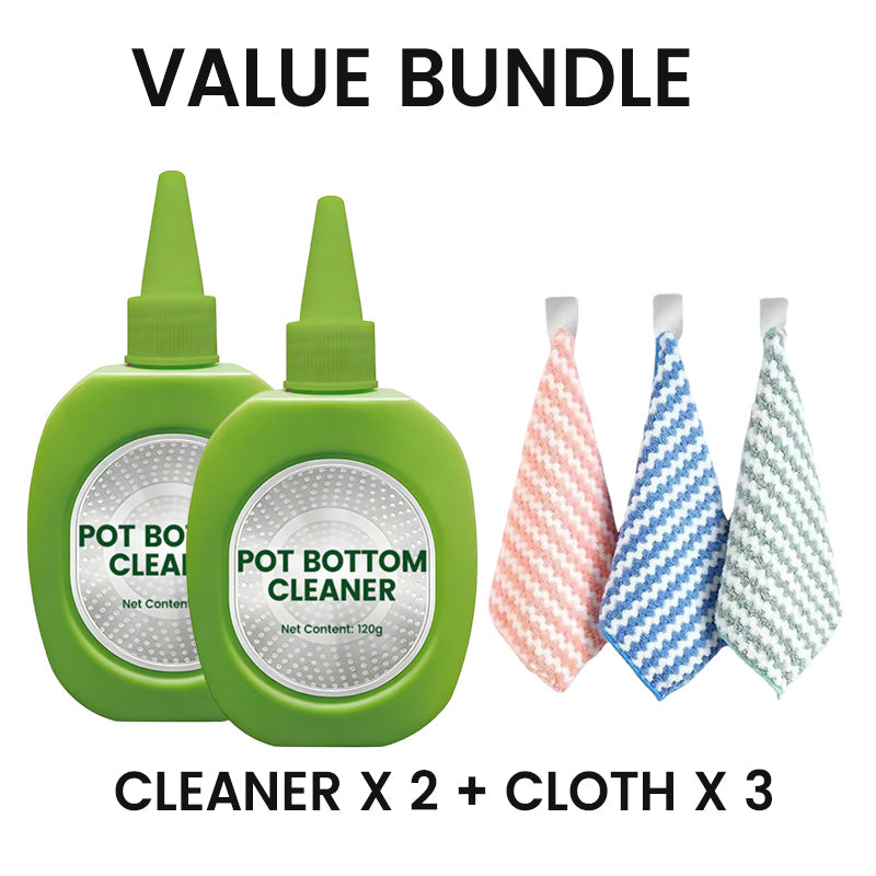 A cleaner for removing dirt and residue from the bottom of pots