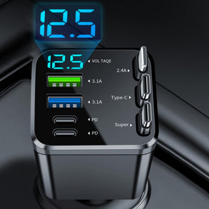 ⏳Limited-time 50% off⏰Fast Charging 7-in-1 Retractable Fast Car Charger with Voltage Display – USB-C For Android&Lighting For APPLE🔋📱