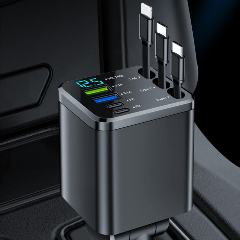⏳Limited-time 50% off⏰Fast Charging 7-in-1 Retractable Fast Car Charger with Voltage Display – USB-C For Android&Lighting For APPLE🔋📱