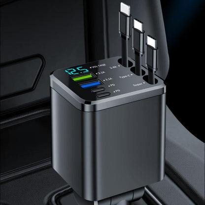 ⏳Limited-time 50% off⏰Fast Charging 7-in-1 Retractable Fast Car Charger with Voltage Display – USB-C For Android&Lighting For APPLE🔋📱