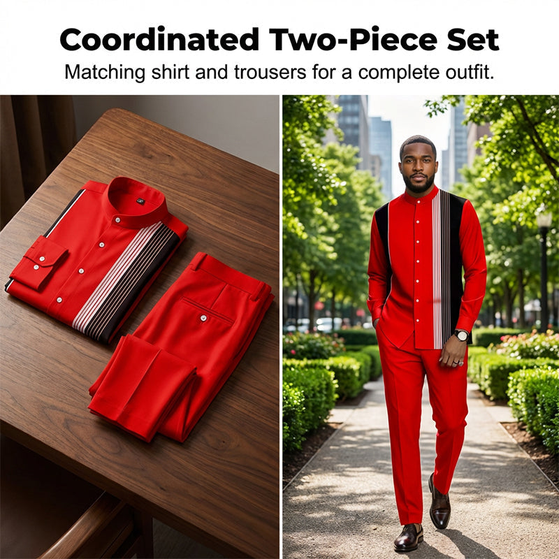 Men's Striped Shirt & Pants 2-Piece Set
