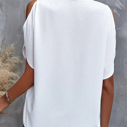 ❤️T-shirt monochrome élégant pour femme, col en V et épaules dénudées