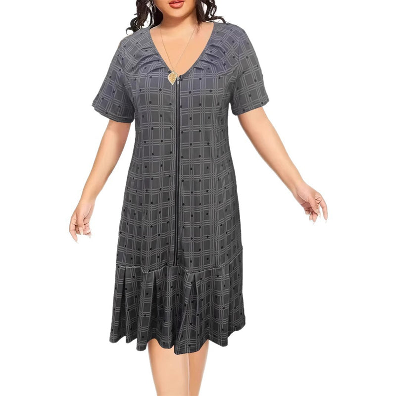 Damenkleid mit Reißverschluss vorne, kurzen Ärmeln und Faltenrock