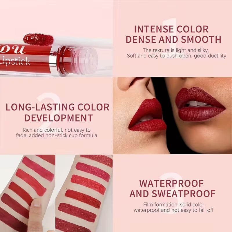 💞10Pcs Matte Waterproof  Long Lasting Lip Gloss