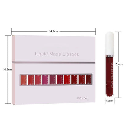 💞10Pcs Matte Waterproof  Long Lasting Lip Gloss