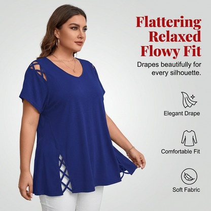 Women’s Solid Color Lattice Detail Tunic Top