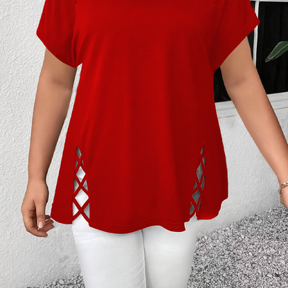 Women’s Solid Color Lattice Detail Tunic Top