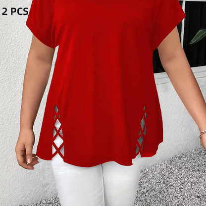 Women’s Solid Color Lattice Detail Tunic Top