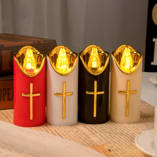 Flameless Pillar LED Candle with Gold Cross