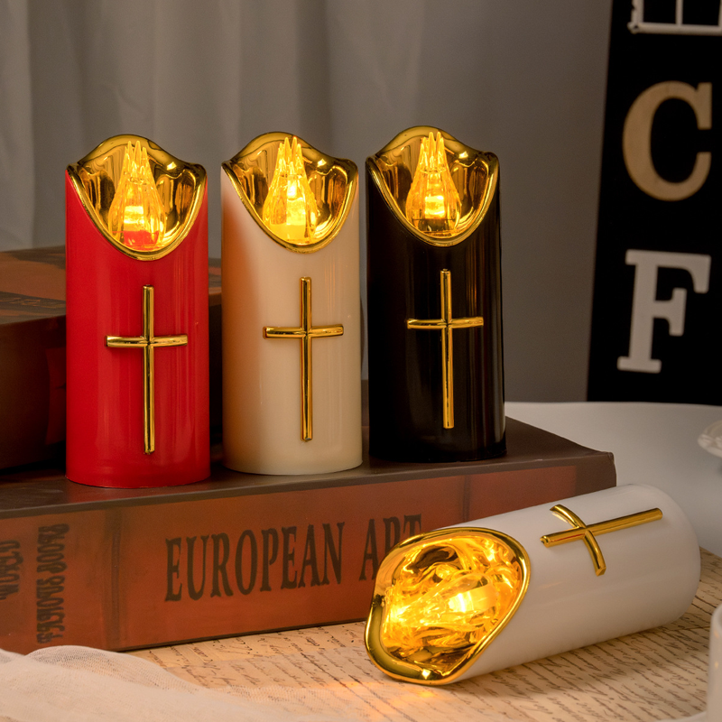 Flameless Pillar LED Candle with Gold Cross
