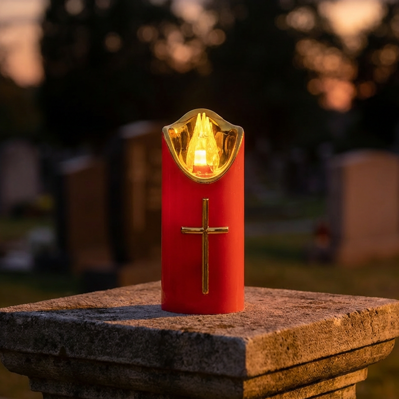 Flameless Pillar LED Candle with Gold Cross