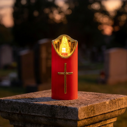 Flameless Pillar LED Candle with Gold Cross
