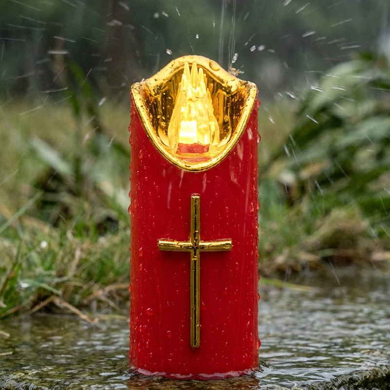 Flameless Pillar LED Candle with Gold Cross