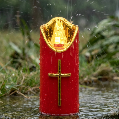 Flameless Pillar LED Candle with Gold Cross