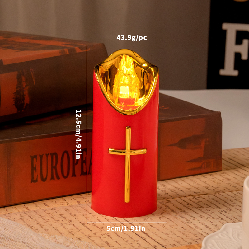 Flameless Pillar LED Candle with Gold Cross