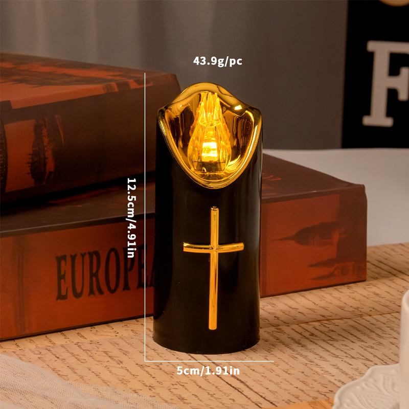 Flameless Pillar LED Candle with Gold Cross