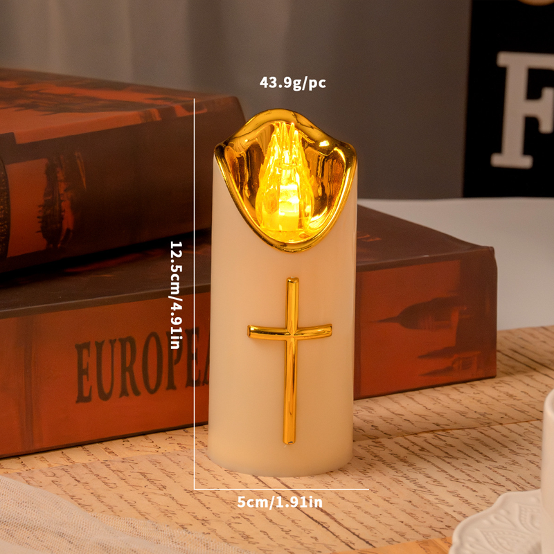 Flameless Pillar LED Candle with Gold Cross