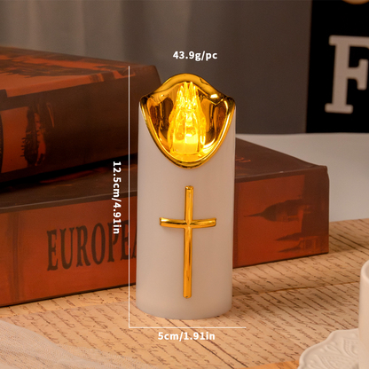 Flameless Pillar LED Candle with Gold Cross