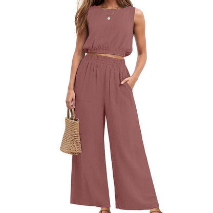 🥳2026 HOT SALE🥳💞50K+ SOLD!🏖️💨 50% OFF! Women's 2-Piece Tank Top & Wide-Leg Pants Set – Breathable fabric, shirred elastic waist & deep side pockets. Keep cool & chic all summer. 👗✨