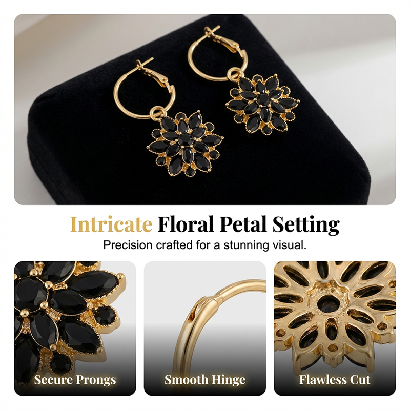 ⏳Limited-time 50% off⏰Elegant Black Flower Dangle Earrings🖤❄️🌸