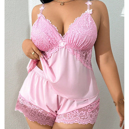 🥳2026 HOT SALE🥳💞50K+ SOLD!👗🌸 60% OFF! Lace Trim Camisole & Shorts Pajama Set – Soft satin-like fabric, adjustable straps & V-neck. Elastic waist shorts for easy on/off. Perfect for a relaxing night. 🛏️✨