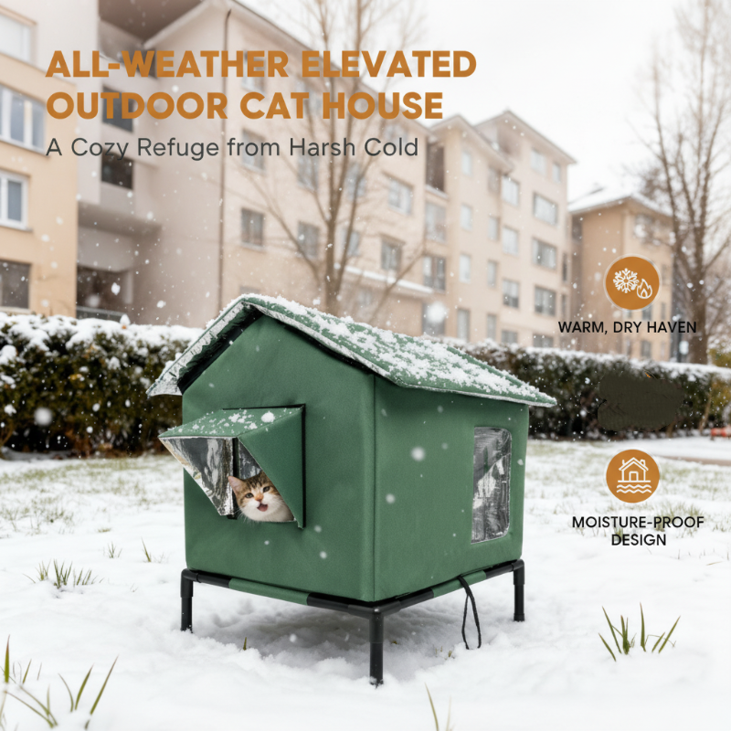 ⏳🔥LIMITED-TIME 50% OFF! ⏰All-Weather Elevated Outdoor Cat House – Waterproof Oxford Cloth, Thermal Aluminum Lining & Foldable Design 🐈🏠🌧️