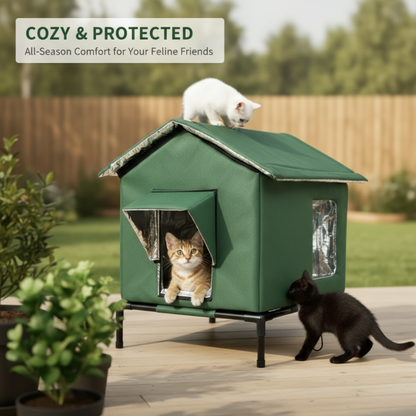 ⏳🔥LIMITED-TIME 50% OFF! ⏰All-Weather Elevated Outdoor Cat House – Waterproof Oxford Cloth, Thermal Aluminum Lining & Foldable Design 🐈🏠🌧️