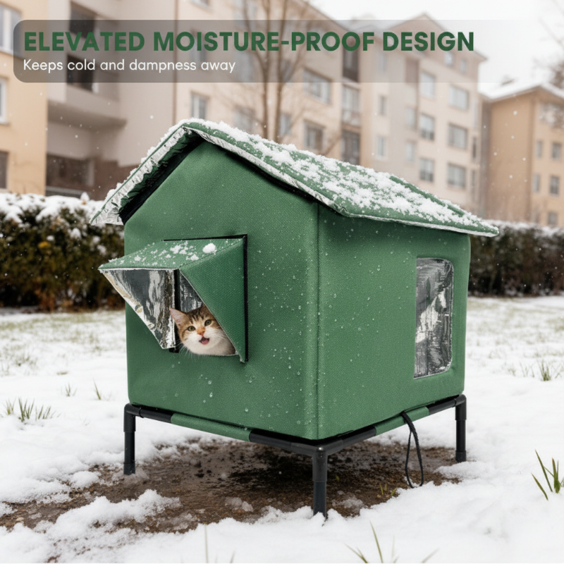 ⏳🔥LIMITED-TIME 50% OFF! ⏰All-Weather Elevated Outdoor Cat House – Waterproof Oxford Cloth, Thermal Aluminum Lining & Foldable Design 🐈🏠🌧️