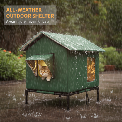 ⏳🔥LIMITED-TIME 50% OFF! ⏰All-Weather Elevated Outdoor Cat House – Waterproof Oxford Cloth, Thermal Aluminum Lining & Foldable Design 🐈🏠🌧️