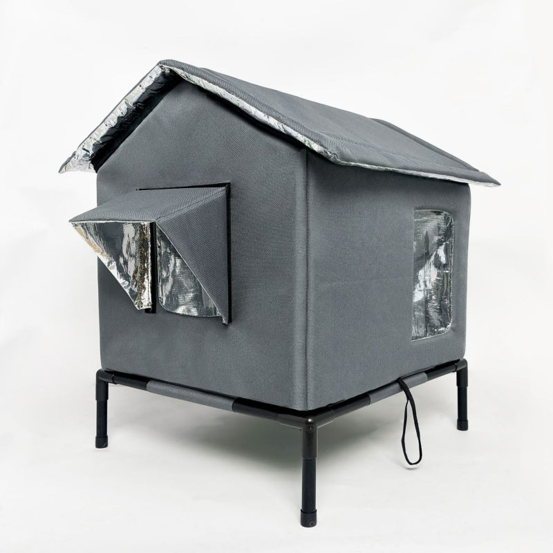 ⏳🔥LIMITED-TIME 50% OFF! ⏰All-Weather Elevated Outdoor Cat House – Waterproof Oxford Cloth, Thermal Aluminum Lining & Foldable Design 🐈🏠🌧️