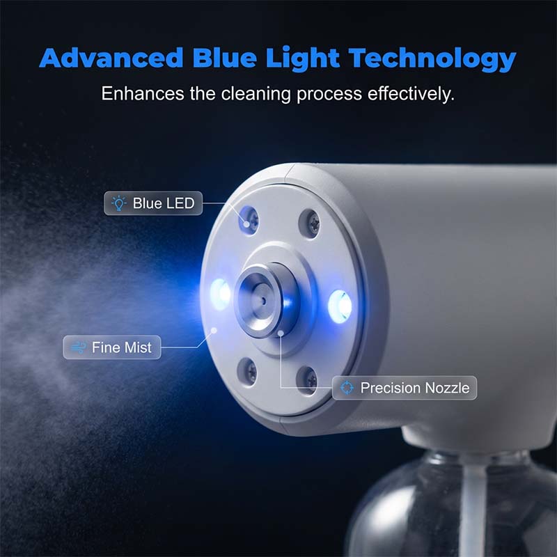 ⏳Time-Limited Special⏰Cordless Nano Atomizer Spray Gun‑Blue Light Touchless Disinfecting Sprayer, 380ML Rechargeable Ultra‑Fine Mist Gun for Home, Office & Household Sanitizing