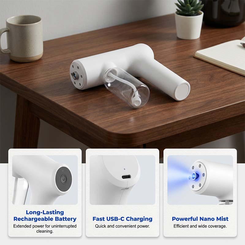 ⏳Time-Limited Special⏰Cordless Nano Atomizer Spray Gun‑Blue Light Touchless Disinfecting Sprayer, 380ML Rechargeable Ultra‑Fine Mist Gun for Home, Office & Household Sanitizing