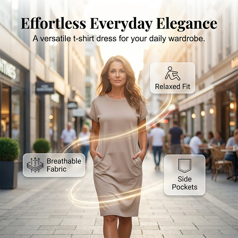 🌸 50% OFF NOW! 🌸Women's T-Shirt Dress – Soft, Pockets, Effortless Midi👗