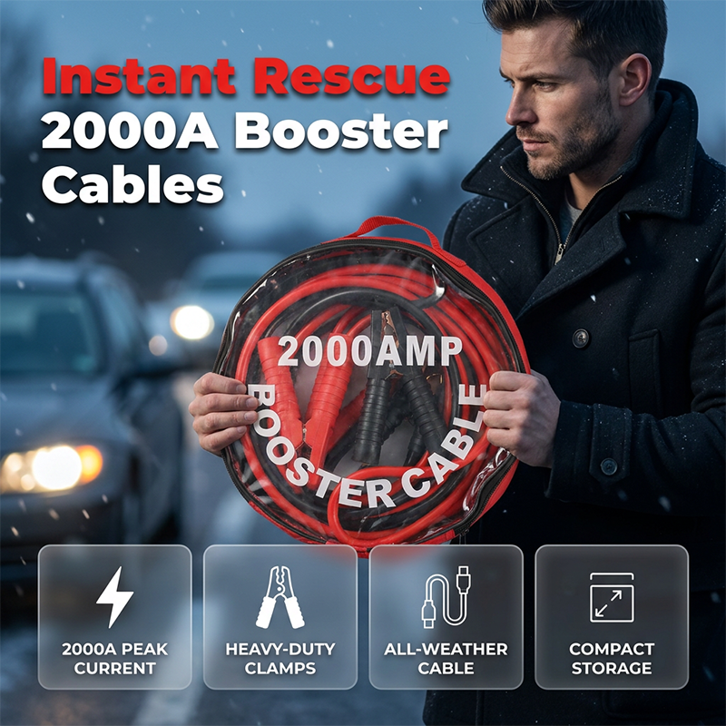 📢📢50% OFF !! ⏰2000A Heavy Duty Booster Cables | Tangle-Free Jumper Leads with Secure Clamps | Universal Car Battery Jump Starter with Storage Bag