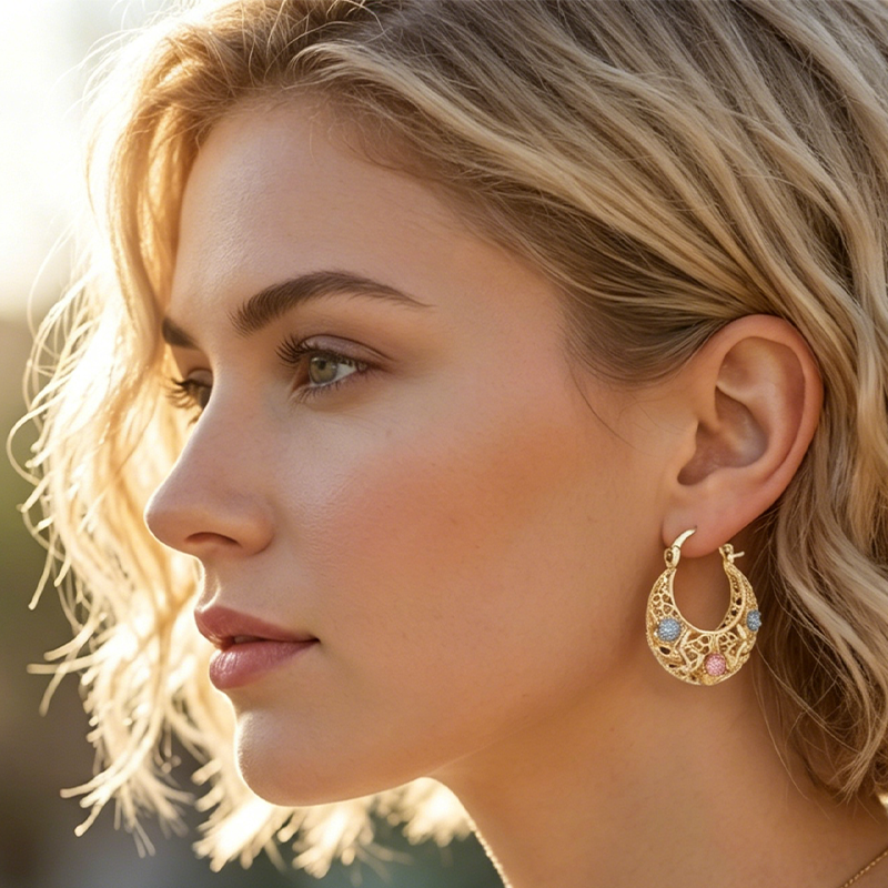 💐 Gold-Plated Crescent Moon Enamel Flower Earrings – Affordable Luxury, Versatile ✨