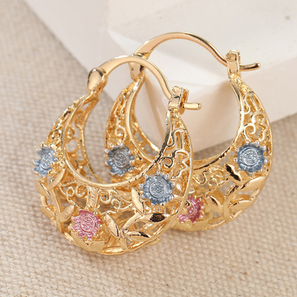 💐 Gold-Plated Crescent Moon Enamel Flower Earrings – Affordable Luxury, Versatile ✨