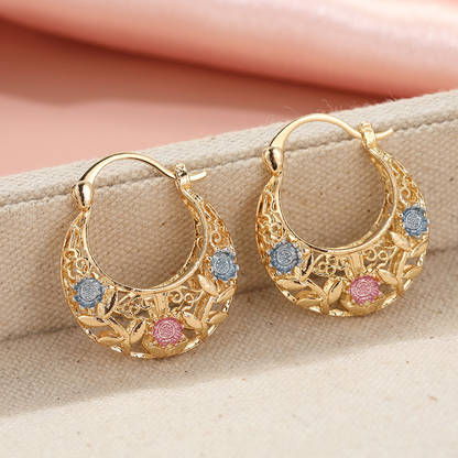 💐 Gold-Plated Crescent Moon Enamel Flower Earrings – Affordable Luxury, Versatile ✨