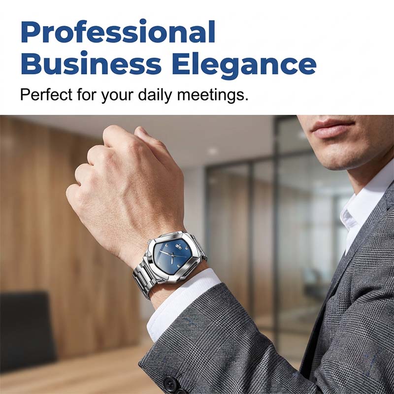 ⌚ LIMITED-TIME 50% OFF! ✨ Men's Rhombus-Shaped Watch – Stainless Steel, Blue Dial, Elegant 🌀