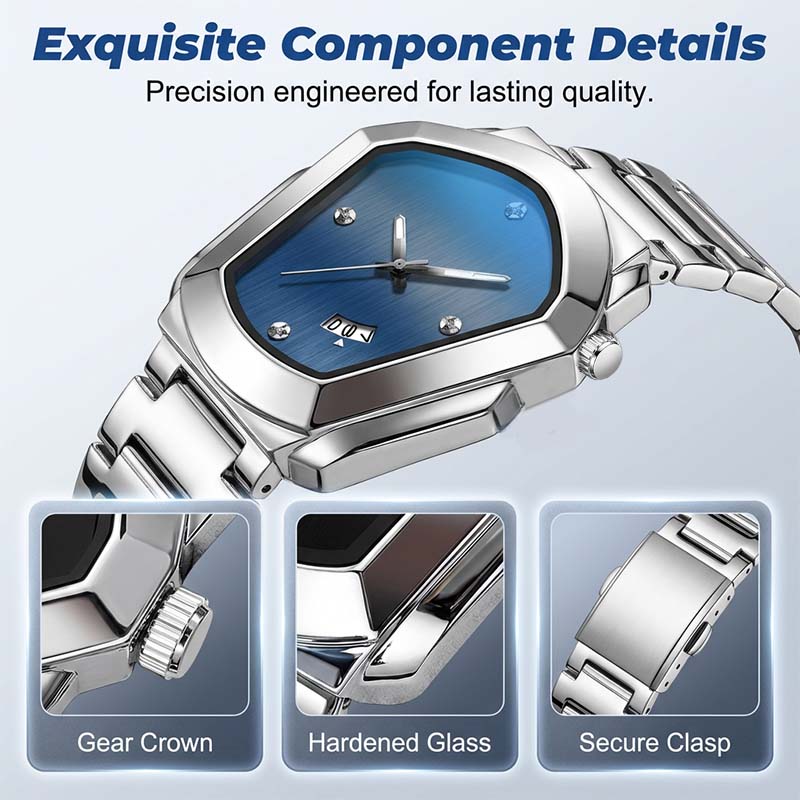 ⌚ LIMITED-TIME 50% OFF! ✨ Men's Rhombus-Shaped Watch – Stainless Steel, Blue Dial, Elegant 🌀