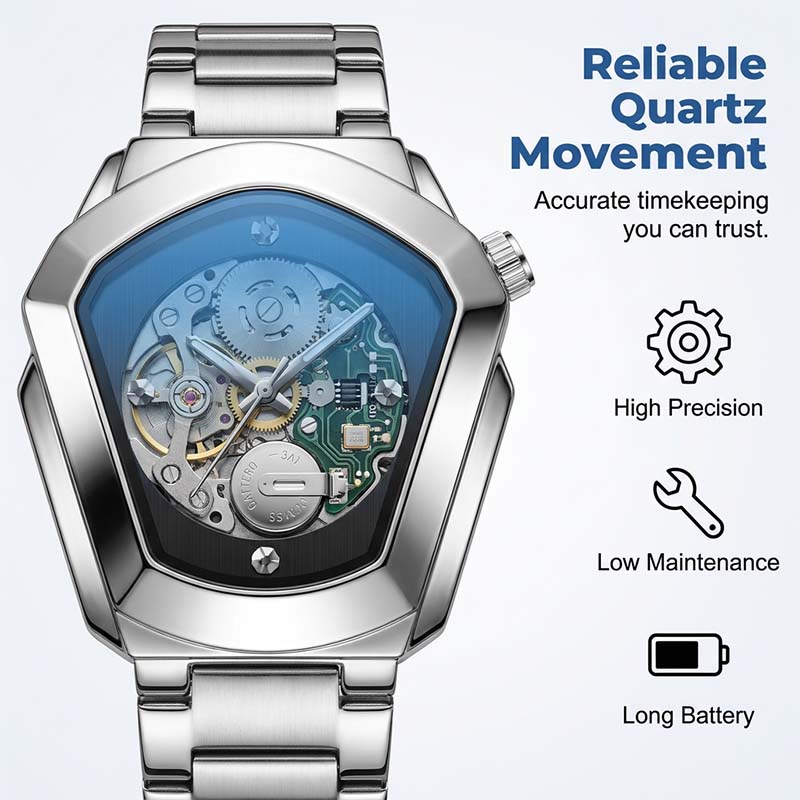 ⌚ LIMITED-TIME 50% OFF! ✨ Men's Rhombus-Shaped Watch – Stainless Steel, Blue Dial, Elegant 🌀