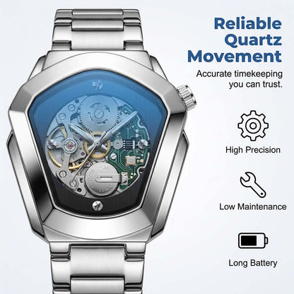 ⌚ LIMITED-TIME 50% OFF! ✨ Men's Rhombus-Shaped Watch – Stainless Steel, Blue Dial, Elegant 🌀