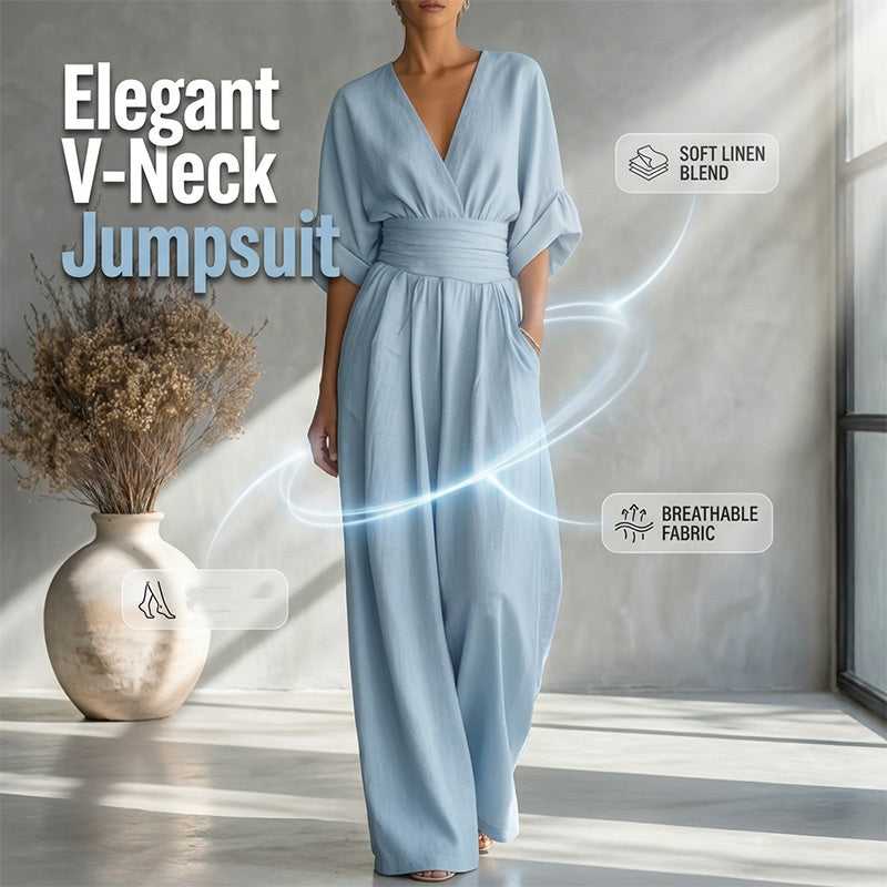 ⌛Limited-time offer-Women's V-Neck High Waist Wide Leg Jumpsuit