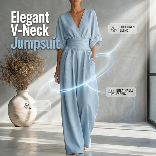 ⌛Limited-time offer-Women's V-Neck High Waist Wide Leg Jumpsuit