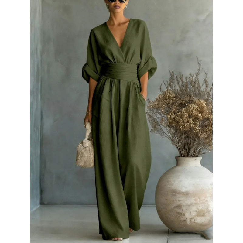 ⌛Limited-time offer-Women's V-Neck High Waist Wide Leg Jumpsuit