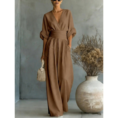 ⌛Limited-time offer-Women's V-Neck High Waist Wide Leg Jumpsuit