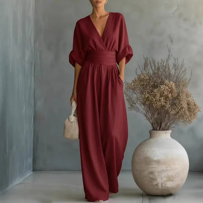 ⌛Limited-time offer-Women's V-Neck High Waist Wide Leg Jumpsuit