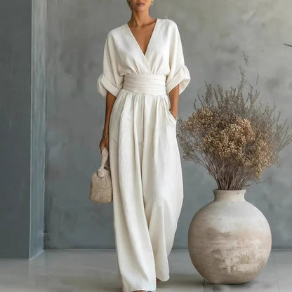 ⌛Limited-time offer-Women's V-Neck High Waist Wide Leg Jumpsuit