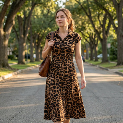 ⏳Limited-time 50% off⏰Women's Elegant Leopard Print Lapel Dress🐆👗