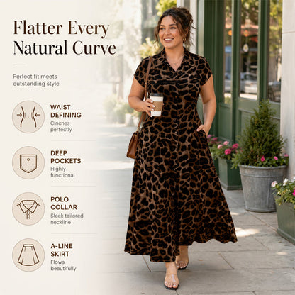 ⏳Limited-time 50% off⏰Women's Elegant Leopard Print Lapel Dress🐆👗