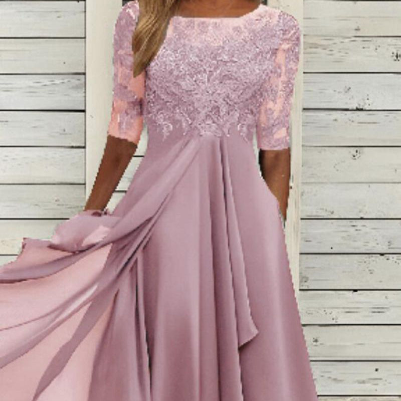 Floral Embroidery Midi Dress – Flowy & Elegant Scoop Neck🌸